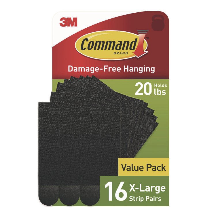 Command Picture Hanging Strips, X-Large, Removable, Holds up to 20 lbs per 4 Pairs, 16 Strip Pairs/Pack (MMM17217BLK16NA)