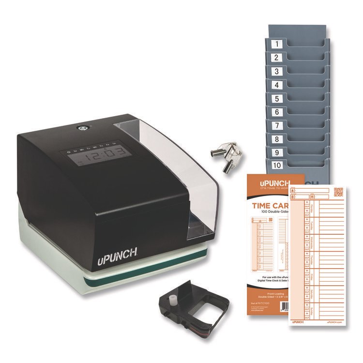 uPunch Digital Time Clock and Date Stamp Bundle, Digital Display, Black (PPZPK1100)