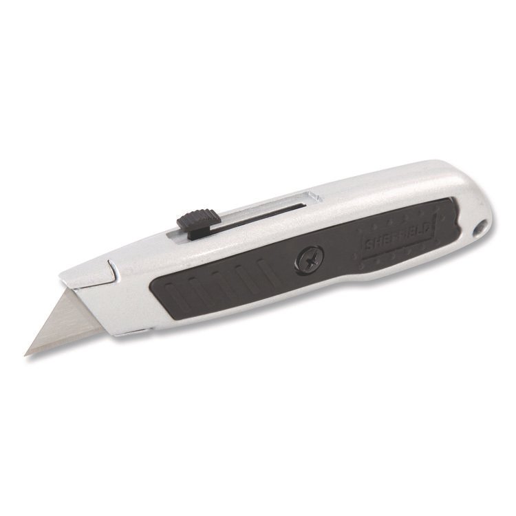 GREAT NECK SAW MFG. Retractable Utility Knife, 1.25" Blade, 3.5" Plastic Handle, Black/Gray (GNS12243)