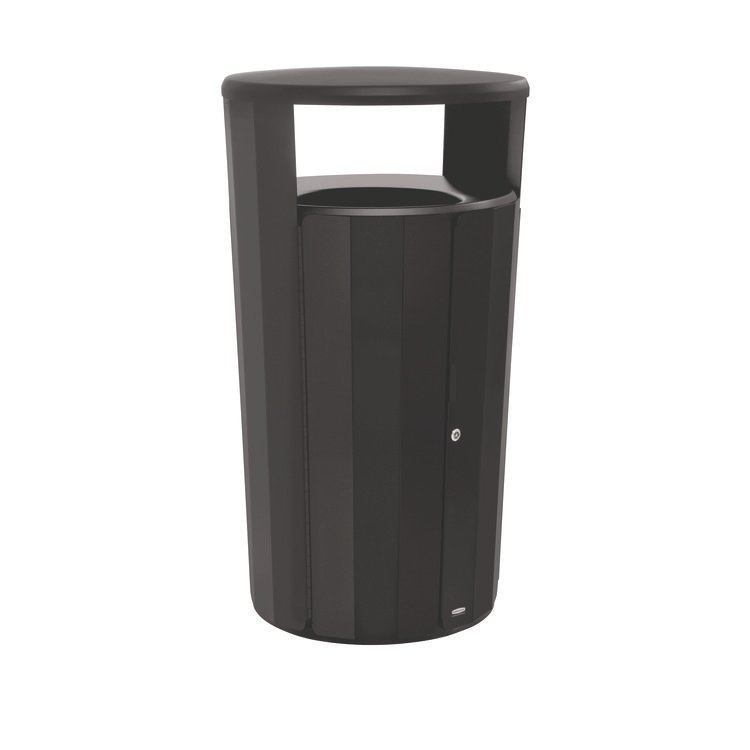 Rubbermaid Commercial RESIST Round Waste Container, 45 gal, Metal, Textured Black/Black Gloss (RCP2184979)