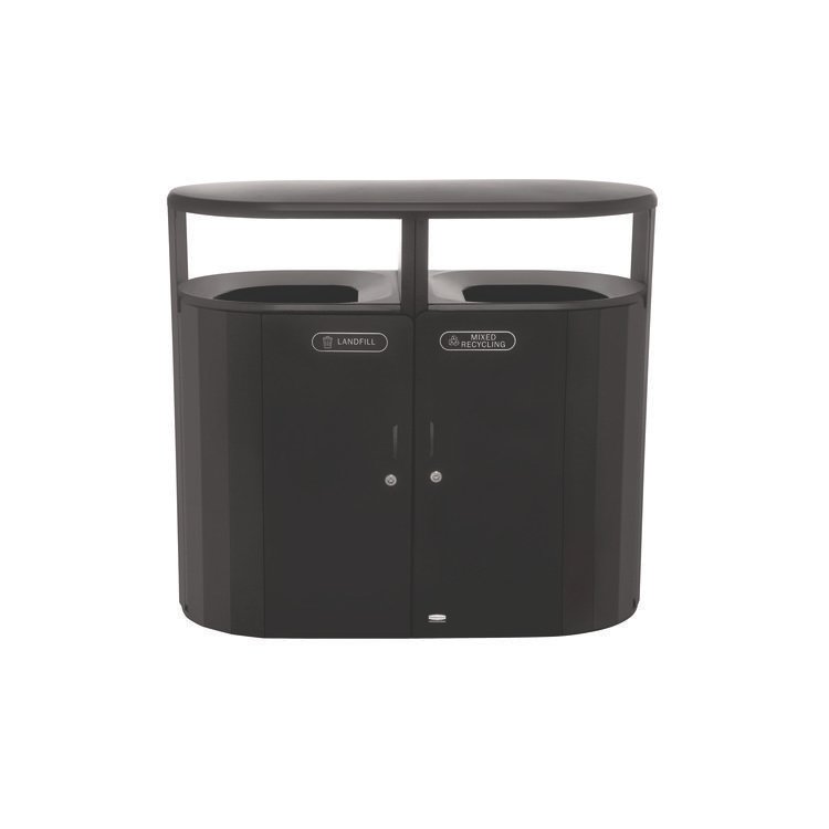 Rubbermaid Commercial RESIST Dual Stream Waste and Recycling Container, 66 gal, Metal, Textured Black/Black Gloss (RCP2185042)