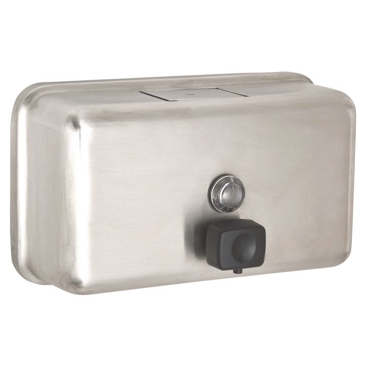 ALPINE INDUSTRIES Horizontal Manual Surface-Mounted Stainless Steel Liquid Soap Dispenser, 40 oz, 2.8 x 8.1 x 4.8, Brushed Stainless Steel (ALHALP424SSB)