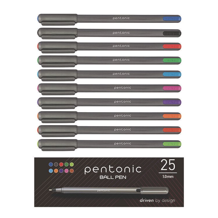 TOPS PENTONIC Ballpoint Pen, Stick, Medium 1 mm, Assorted Ink Colors, Charcoal Gray Barrel, 25/Pack (PNT12127)