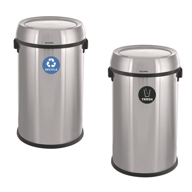 ALPINE INDUSTRIES 17 Gallon Stainless Steel Indoor Recycling Receptacle and Trash Station Swivel Lids (ALHALP47065L1RT)