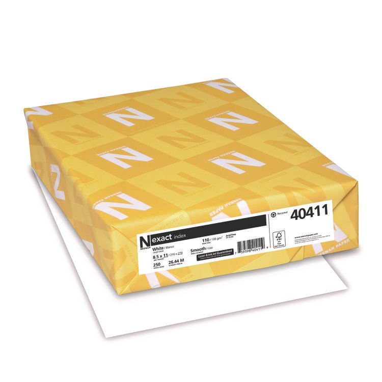 Neenah Paper Exact Index Card Stock, 94 Bright, 110 lb Index Weight, 8.5 x 11, White, 250/Pack (WAU40411)
