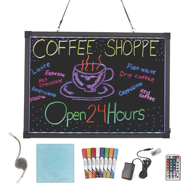 ALPINE INDUSTRIES LED Illuminated Hanging Message Writing Board, Black 26" x 18" Surface, Black 27.6" x 19.7" Frame (ALHALP49503)