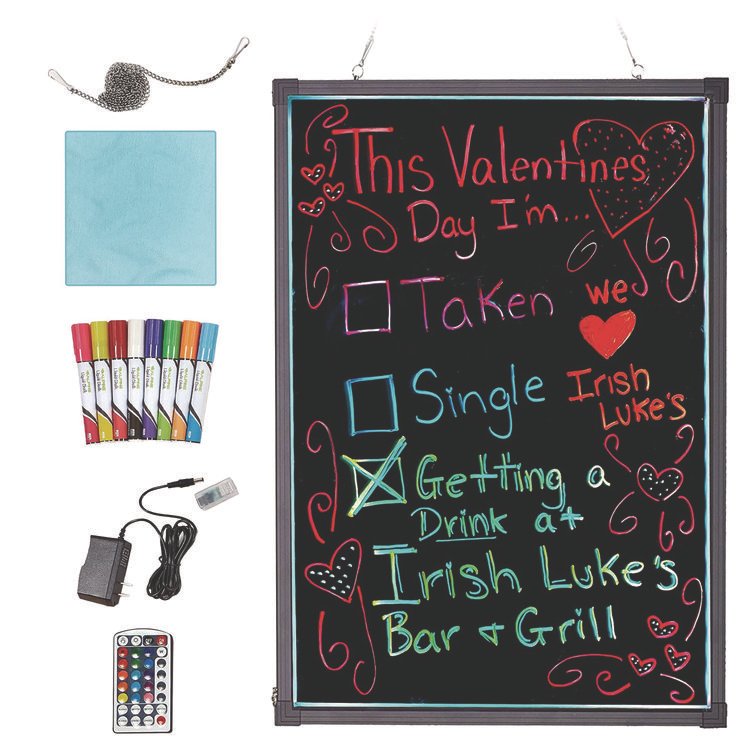 ALPINE INDUSTRIES LED Illuminated Hanging Message Writing Board, Black 22" x 30" Surface, Black 23.6" x 31.5" Frame (ALHALP49504)