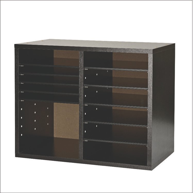ADIROFFICE Wood Adjustable 12 Compartment Literature Organizer, 12 Sections, Letter Size, 20 x 11.8 x 16.3, Black (ALHI50012BLK)