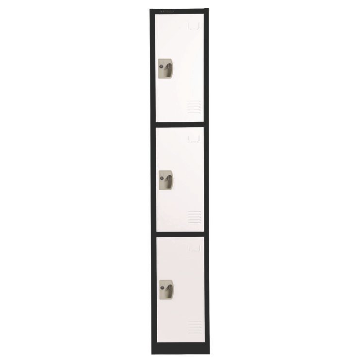 ADIROFFICE Steel Storage Locker, 3 Compartment, 12 x 12 x 72, Black Body/White Doors (ALHI629203BW)