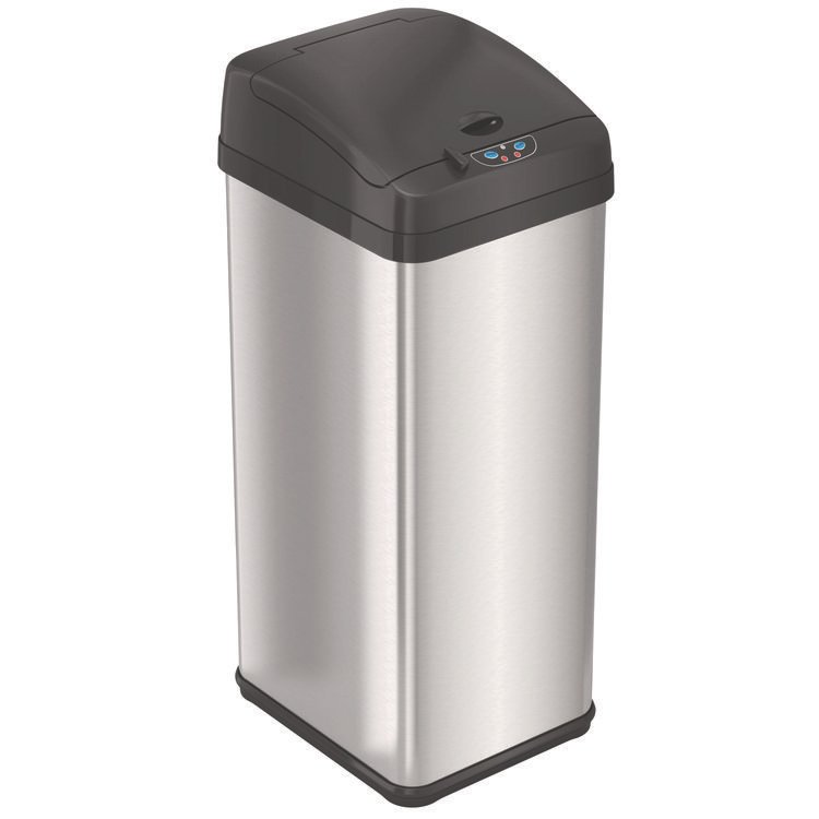HLS COMMERCIAL Sensor Trash Can, Rectangular, 13 gal, Plastic/Stainless Steel, Silver (HLMHLS13MX)