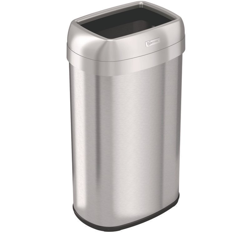 HLS COMMERCIAL Open Top Trash Can, Oval, 16 gal, Plastic/Stainless Steel, Silver (HLMHLS16STV)