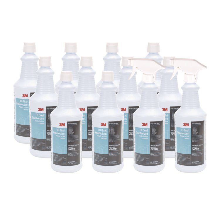3M TB Quat Disinfectant Ready-to-Use Cleaner, 32 oz Bottle, 12 Bottles and 2 Spray Triggers/Carton (MMM29612)