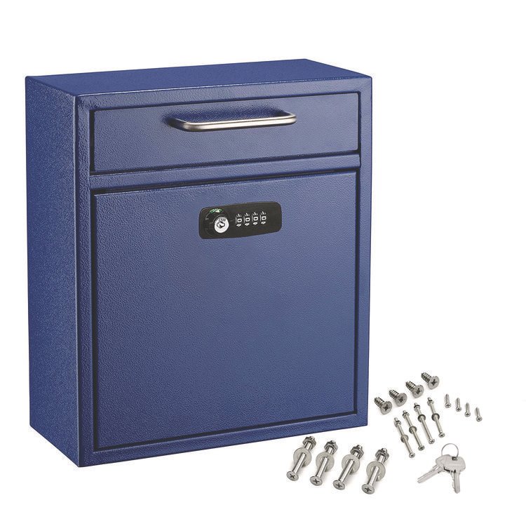 ADIROFFICE Medium Secure Drop Box Wall Mounted Locking Mail Box with Key and Combination Lock, 10.51 x 4.72 x 12, Blue (ALHI63105BLUKC)