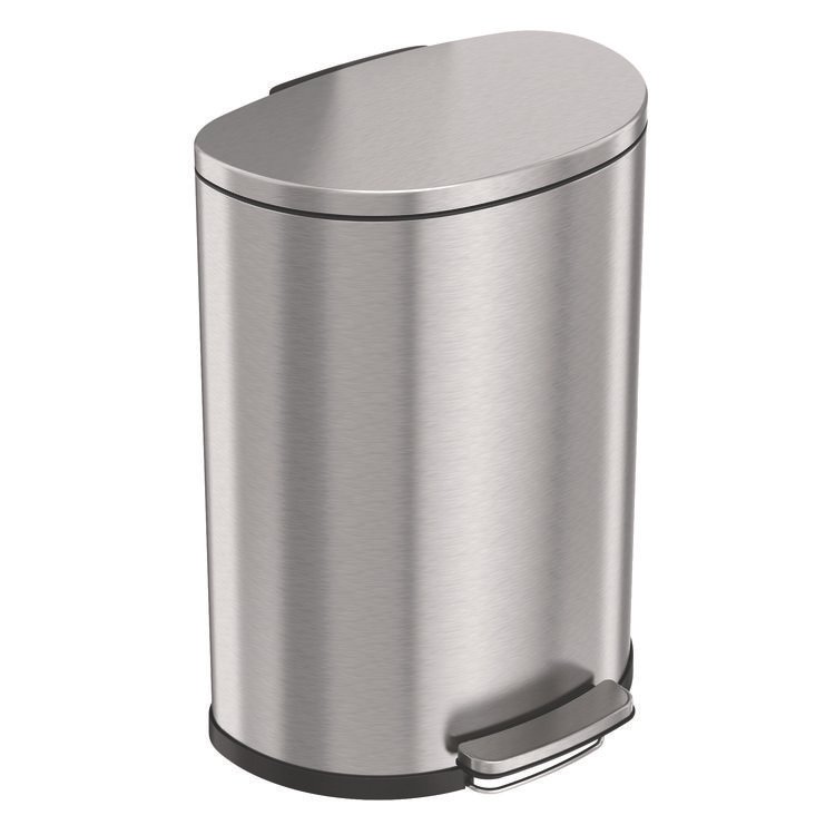 HLS COMMERCIAL Step Pedal Trash Can, 13 gal, Half-Round Plastic/Stainless Steel, Silver (HLMHLSS13D)