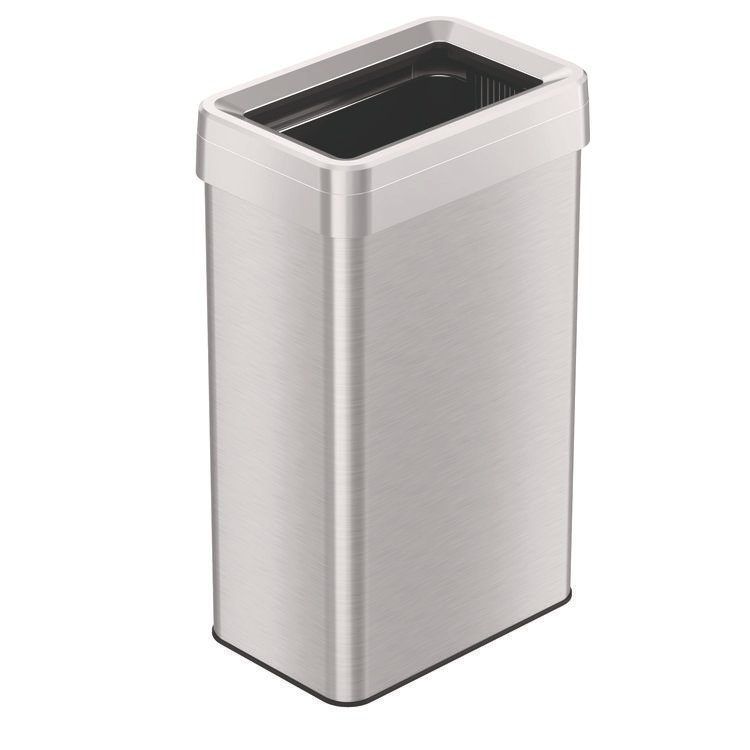 HLS COMMERCIAL Open Top Trash Can, Rectangular, 18 gal, Plastic/Stainless Steel, Silver (HLMHLS18UOT)