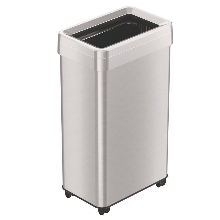 HLS COMMERCIAL Open Top Trash Can with Wheels, 18 gal, Plastic Stainless Steel, Silver (HLMHLS18UOTM)