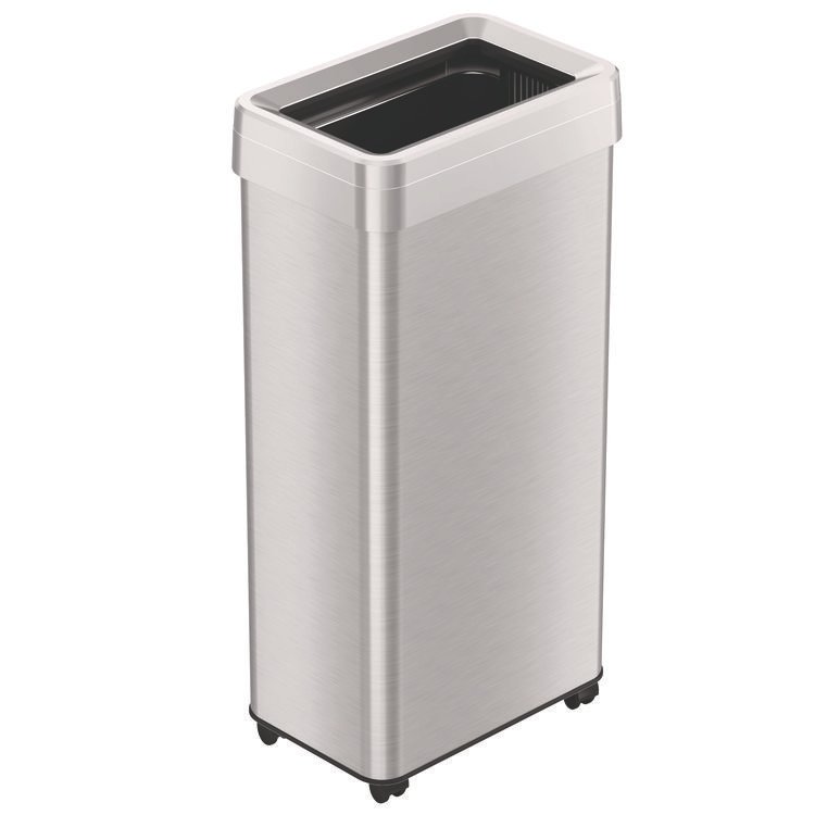 HLS COMMERCIAL Open Top Trash Can with Wheels, 21 gal, Plastic/Stainless Steel, Silver (HLMHLS21UOTM)