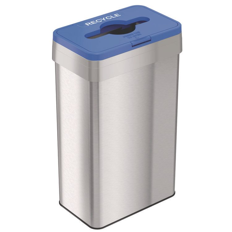 HLS COMMERCIAL Open Top Recycle Bin with Color-Coded Lid, 21 gal, Plastic/Stainless Steel, Silver/Blue (HLMHLS21UOTREC)