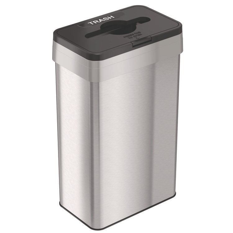 HLS COMMERCIAL Open Top Trash Can with Color-Coded Lid, 21 gal, Plastic/Stainless Steel, Silver/Black (HLMHLS21UOTTRS)