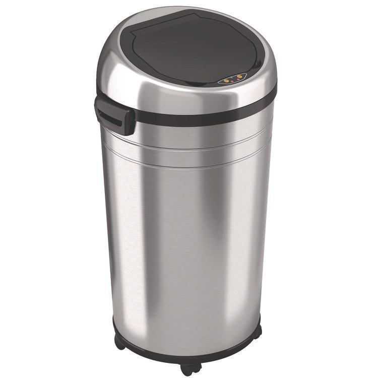 HLS COMMERCIAL Extra-Large Sensor Trash Can with Wheels, 23 gal, Plastic/Stainless Steel, Silver/Black (HLMHLS23RC)