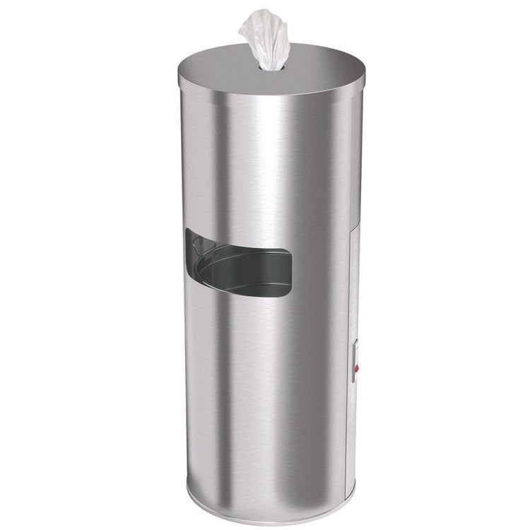 HLS COMMERCIAL Side-Entry Trash Can with Gym Wipe Dispenser, 9 gal, Stainless Steel, Silver (HLMHLSC09WSR)