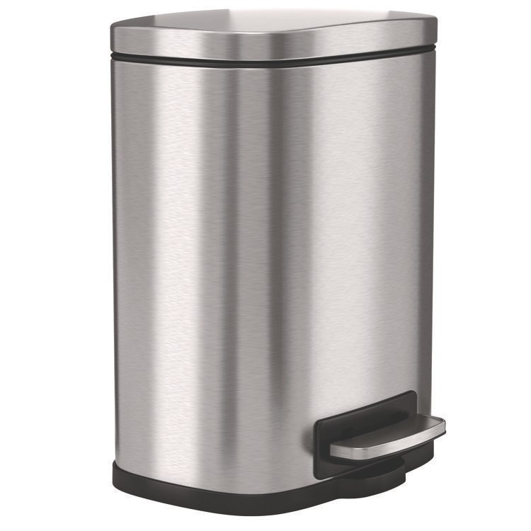 HLS COMMERCIAL Fire-Resistant Step Pedal Trash Can, 1.3 gal, Plastic/Stainless Steel, Silver (HLMHLSS01RFR)