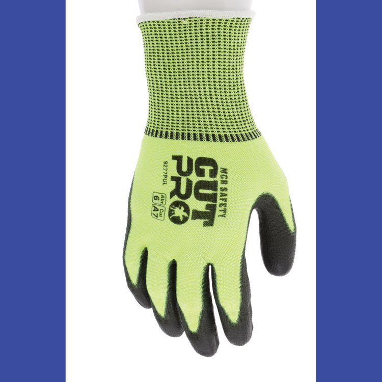 MCR Safety Cut Pro 9277PU Gloves, 10" Long, Medium, Black/Lime, 12 Pairs (CRW9277PUM)
