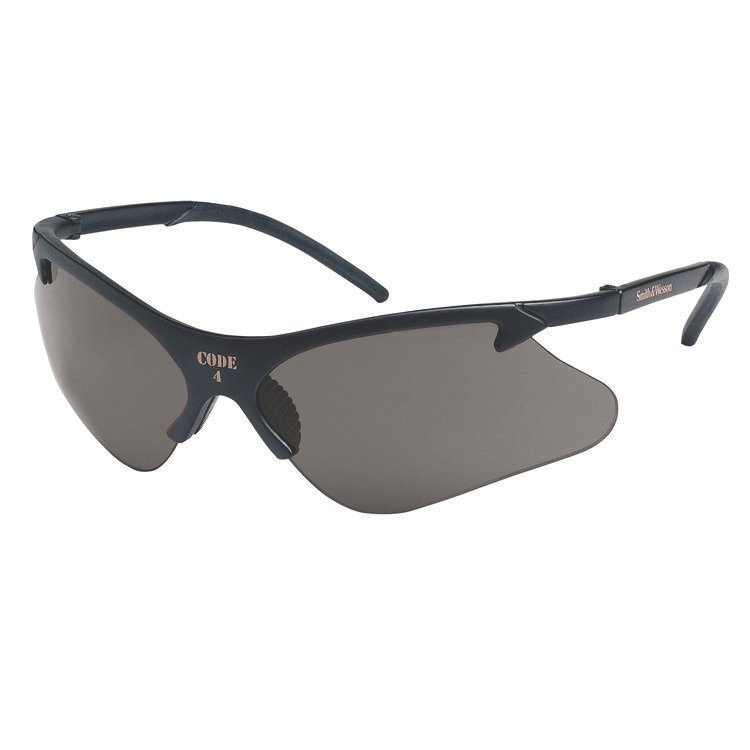 Smith & Wesson Code 4 Safety Glasses, Black Polycarbonate Frame, Smoke Polycarbonate Lens, 12/Box (KCC19836)
