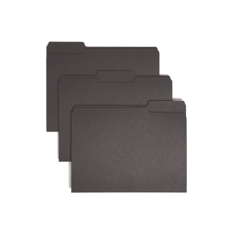 Smead Interior File Folders, 1/3-Cut Tabs: Assorted, Letter Size, 0.75" Expansion, Black/Gray, 100/Box (SMD10243)