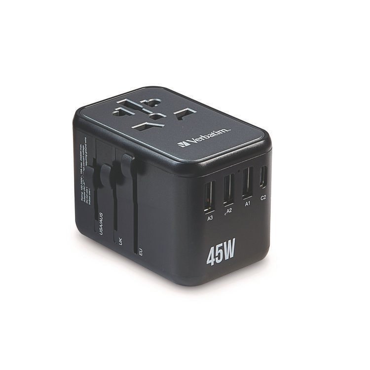 Verbatim UTA-08 Universal Travel Adapter, (3) USB-A/(3) USB-C (VER32123)