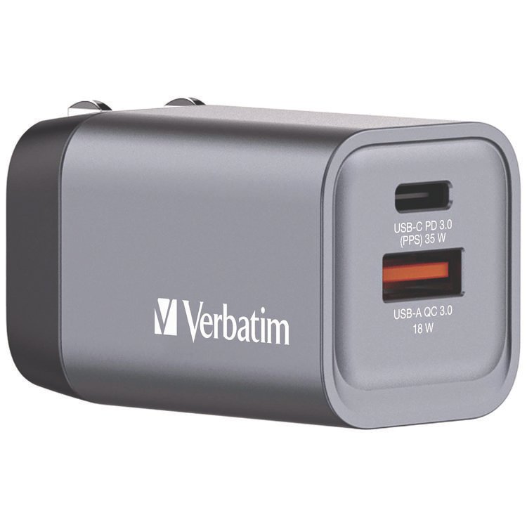 Verbatim 35 W 2-Port GaN Wall Charger, Black/Gray (VER32200)
