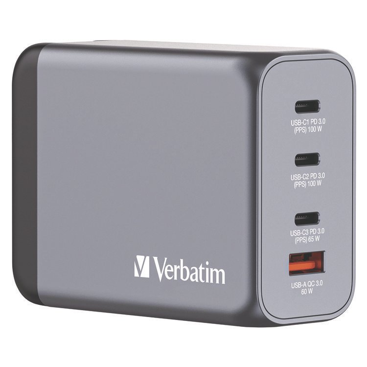 Verbatim 200 W 4-Port GaN Wall Charger, Black/Gray (VER32204)
