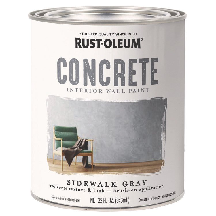Rust-Oleum Concrete Interior Wall Paint, Matte Sidewalk Gray, Quart Can, 2/Carton (RST379908)