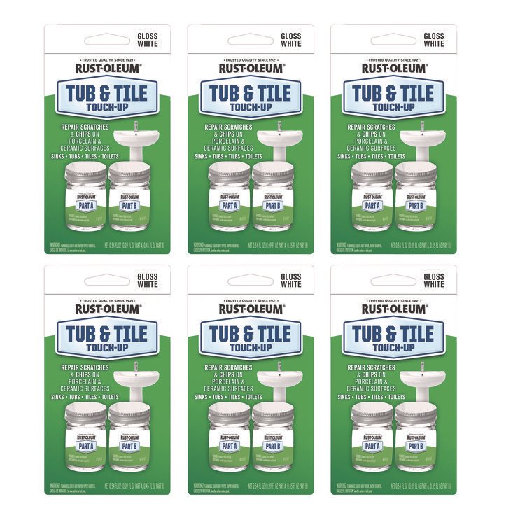 Rust-Oleum Specialty Gloss White Tub and Tile Touch Up, Gloss White, 0.54 oz Glass Vials, 6 Kits/Carton (RST244166)