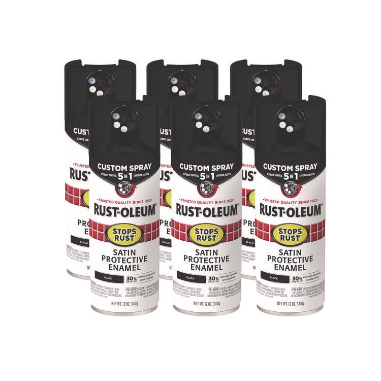 Rust-Oleum Stops Rust 5-in-1 Spray Paint, Satin Black, 12 oz Aerosol Can, 6/Carton (RST376869)