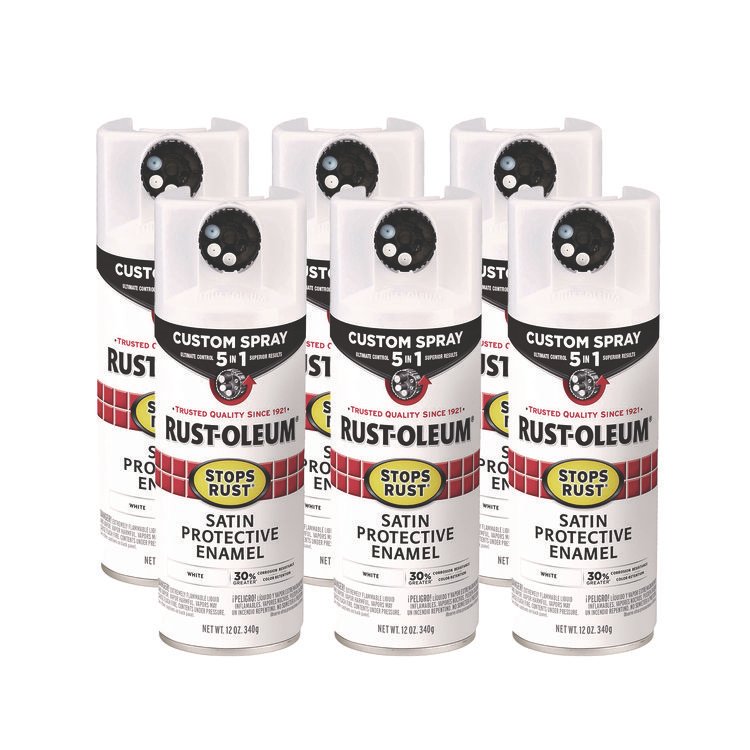 Rust-Oleum Stops Rust 5-in-1 Spray Paint, Satin White, 12 oz Aerosol Can, 6/Carton (RST376870)