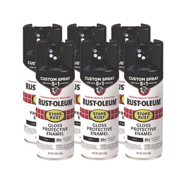 Rust-Oleum Stops Rust 5-in-1 Spray Paint, Gloss Black, 12 oz Aerosol Can, 6/Carton (RST376884)
