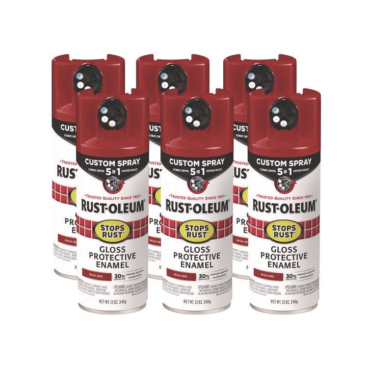 Rust-Oleum Stops Rust 5-in-1 Spray Paint, Gloss Regal Red, 12 oz Aerosol Can, 6/Carton (RST376895)