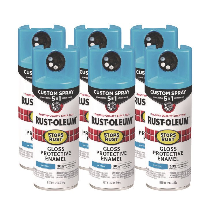 Rust-Oleum Stops Rust 5-in-1 Spray Paint, Gloss Maui Blue, 12 oz Aerosol Can, 6/Carton (RST376907)