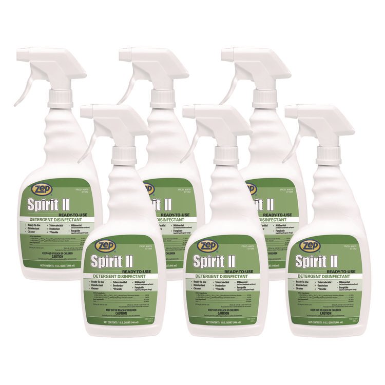 Zep Spirit II Ready-to-Use Disinfectant, Citrus Scent, 32 oz Spray Bottle, 12/Carton (ZPP67909)