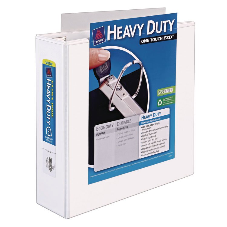 Avery Heavy-Duty View Binder with DuraHinge, One Touch EZD Rings and Extra-Wide Cover, 3 Ring, 3" Capacity, 11 x 8.5, White, (1321) (AVE01321)
