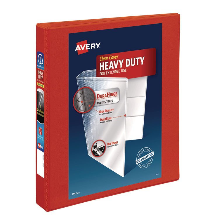 Avery Heavy-Duty View Binder with DuraHinge and One Touch EZD Rings, 3 Rings, 1" Capacity, 11 x 8.5, Red (AVE79170)