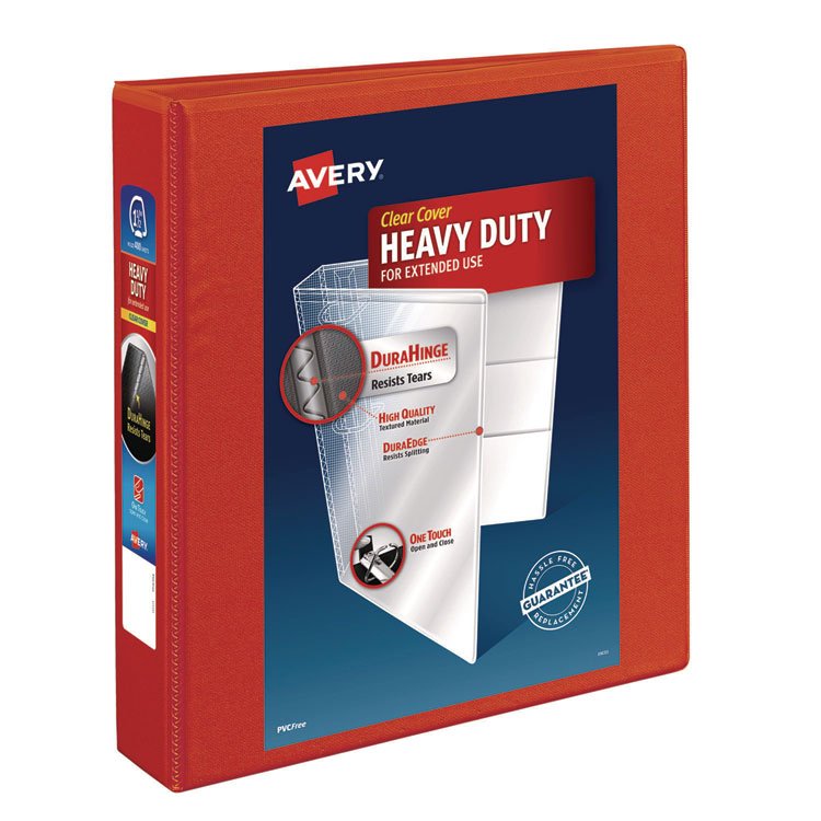 Avery Heavy-Duty View Binder with DuraHinge and One Touch EZD Rings, 3 Rings, 1.5" Capacity, 11 x 8.5, Red (AVE79171)