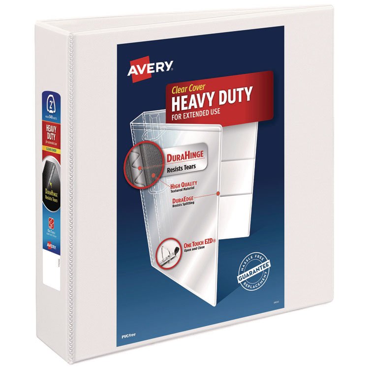 Avery Heavy-Duty View Binder with DuraHinge and One Touch EZD Rings, 3 Rings, 2" Capacity, 11 x 8.5, White (AVE79192)