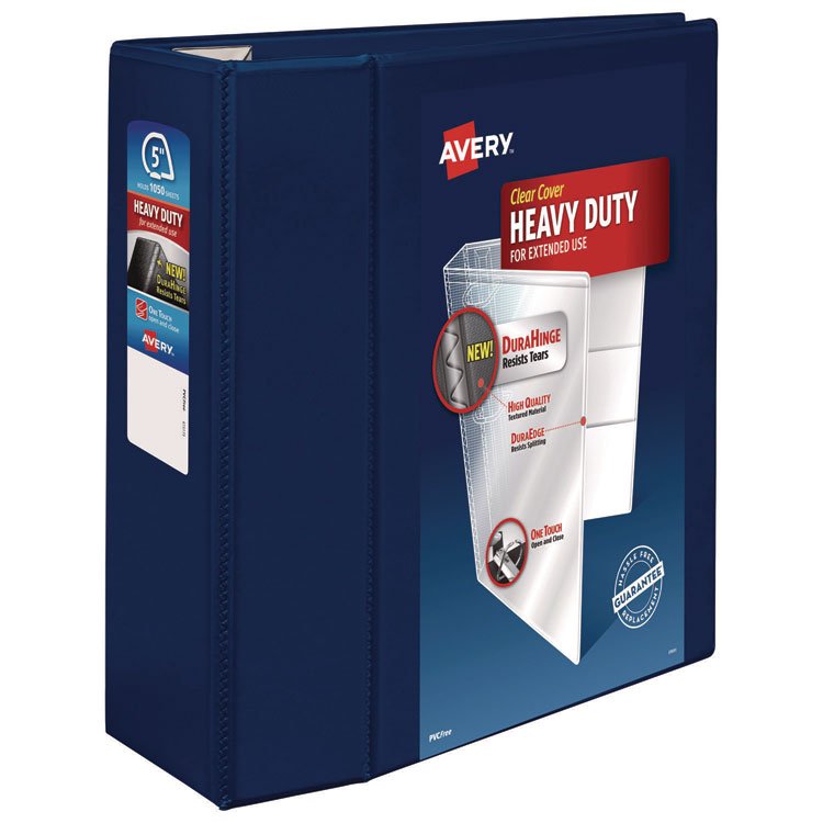 Avery Heavy-Duty View Binder with DuraHinge and Locking One Touch EZD Rings, 3 Rings, 5" Capacity, 11 x 8.5, Navy Blue (AVE79806)