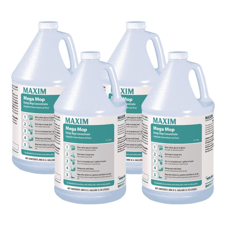 Maxim Mega Mop Damp Mop Concentrate, Lemon Scent, 1 gal Bottle, 4/Carton (MLB18000041)