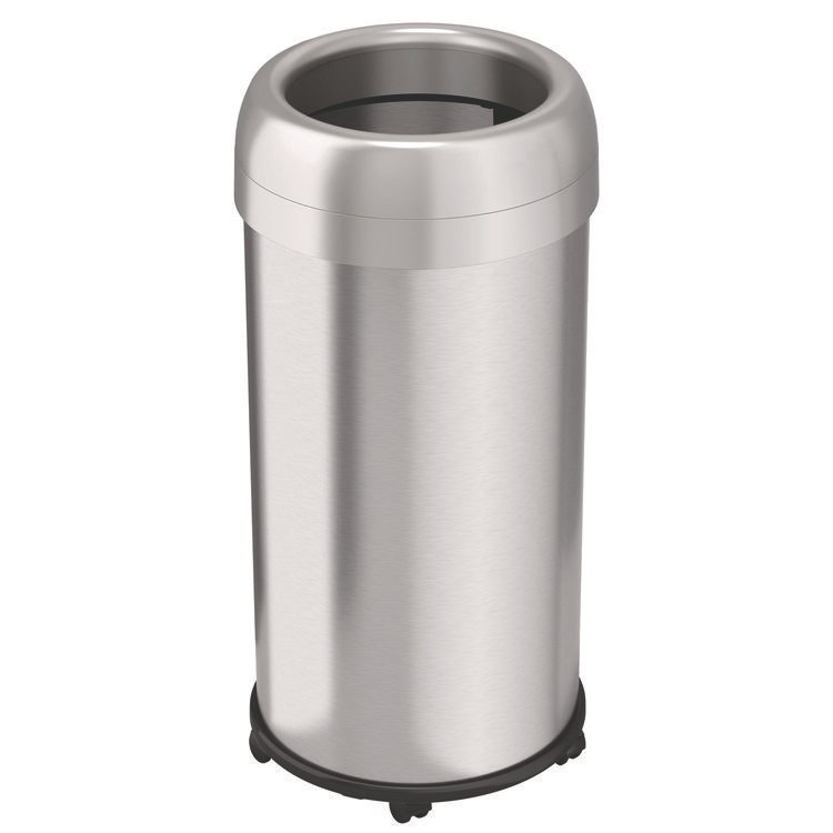 HLS COMMERCIAL Open Top Trash Can with Wheels, Round, 16 gal, Plastic/Stainless Steel, Silver (HLMHLS16STRM)