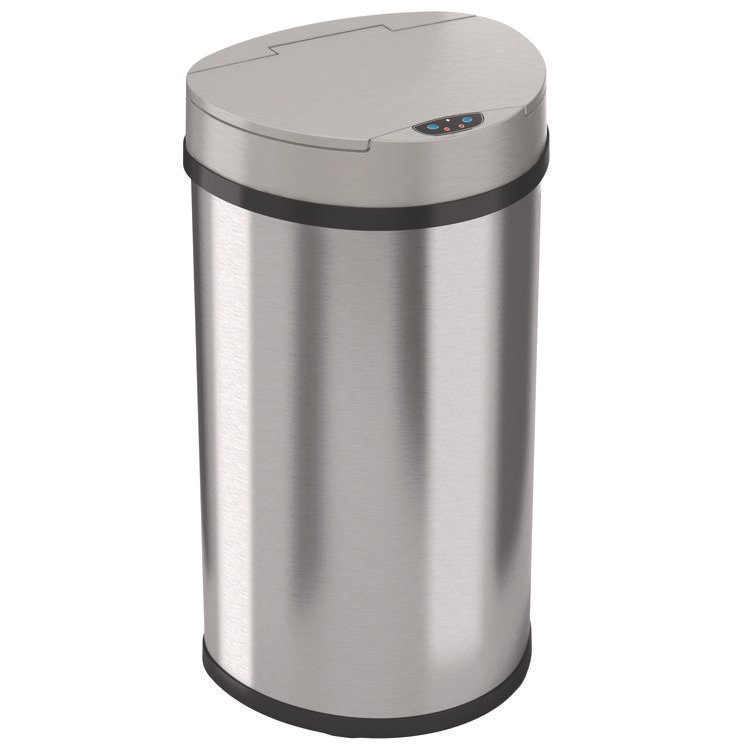 HLS COMMERCIAL Sensor Trash Can, Half-Round Cylinder, 13 gal, Plastic/Stainless Steel, Silver (HLMHLS13HX)