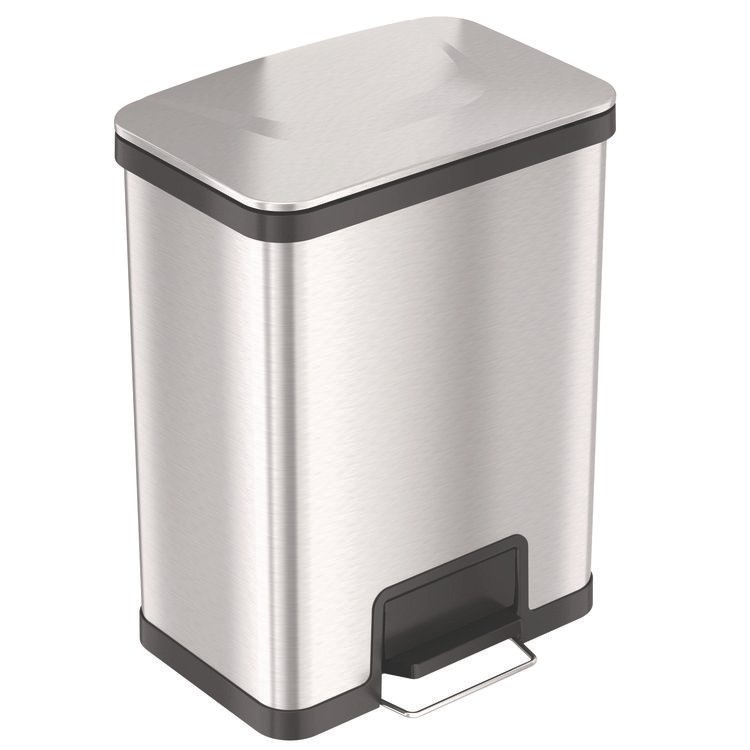 HLS COMMERCIAL Step Pedal Trash Can with AirStep Technology, 13 gal, Plastic/Stainless Steel, Silver (HLMHLS13SS)
