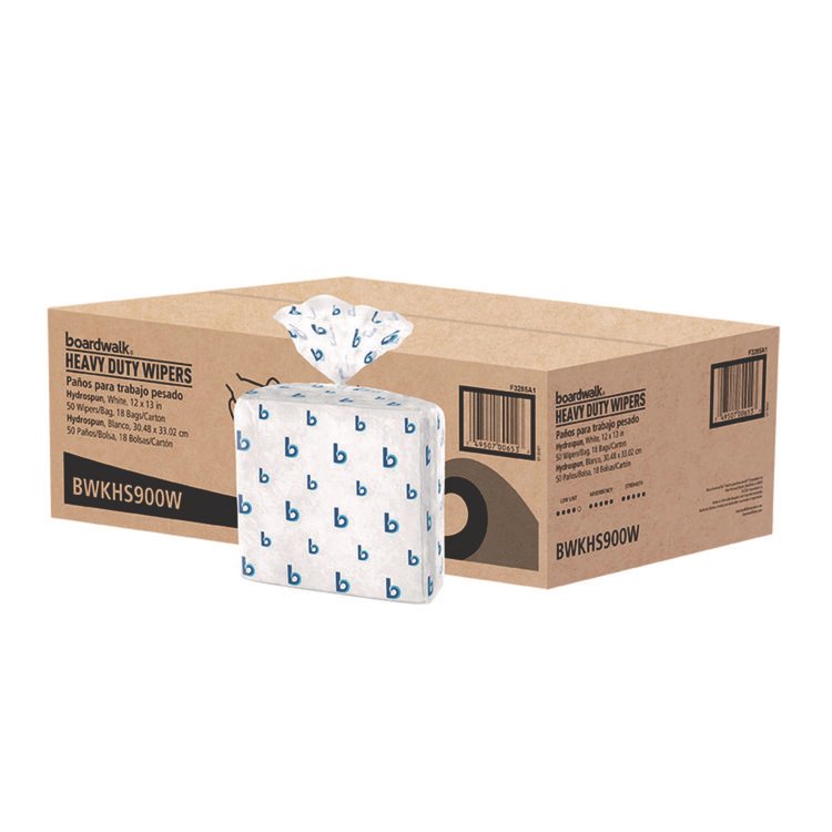 Boardwalk Hydrospun Wipers, 1-Ply, 12 x 13, White, 50/Bag, 18 Bags/Carton (BWKHS900W)